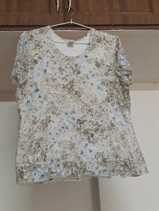 White Floral Net Top With Lining