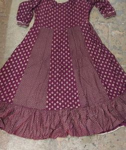 Burgundy Print Anarkali Dress