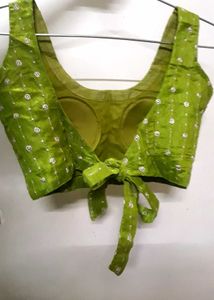 Lime Green Saree With Stitch Blouse