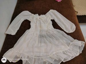 Elegant White Georgette Dress With Bow Detail