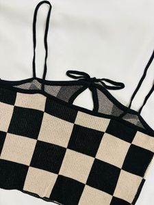 Checkered Knit Cami Top
