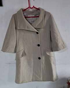 Beige 3/4 Sleeve Button-Down Coat