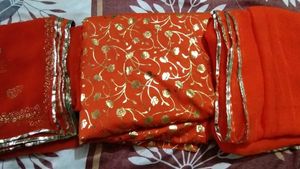 Orange &amp; Gold Indian Poshak With One Duptta Free