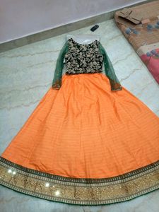 Orange & Green Lengha