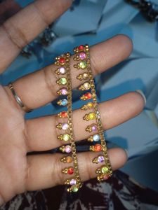 Multi Color Stone Golden Anklets