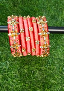 Red &amp; Gold Beaded Bangles