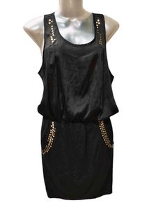 Sleeveless Black Party Dress With Golden Studs