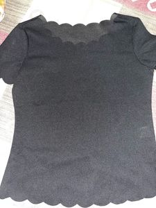 Black Top with Scalloped Trim