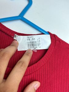 Semi Woolen Red Stretchable Dress