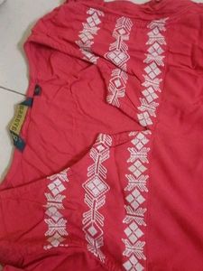 Coral Short Sleeve  Embroidered Dress