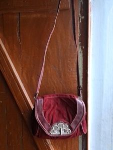 Maroon Velvet Leather Handbag For Women