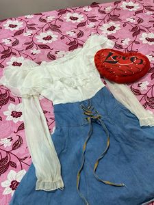 Chic Denim &amp; Lace Mini Dress