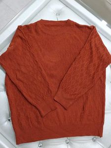 Orange Self Design Sweater Top