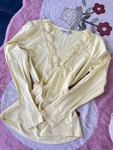 Cute Yellow Lace Trim Top