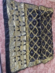 Pure Black Duppata With Banarasi Design