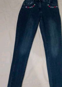 Girls' Dark Wash Embroidered Jeans