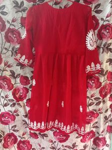 Red Embroidered Kurta