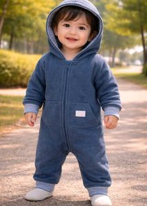 Cute Baby Blue Hooded Romper