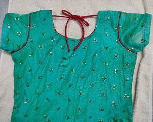 Teal Green Embroidered Kurti with Red Dupatta