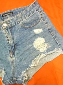Blue Ripped Denim Shorts