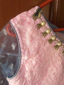 Silver with Pink Girl's Party Wear Gown