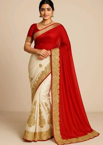 Elegant Red & Cream Saree