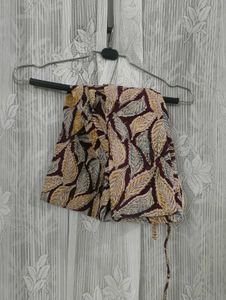 Teal Cotton Kurti with Leaf-Print Yoke &amp; Matching