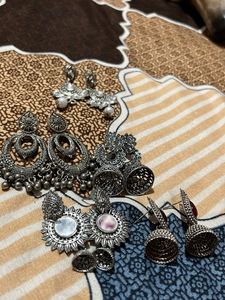 Oxidized Silver Earrings Set