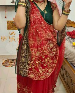 Red Green &amp; Gold Vintage Saree With Blouse