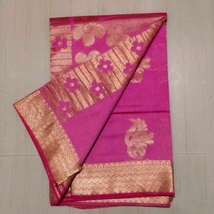 Pink Cotton Blend Saree
