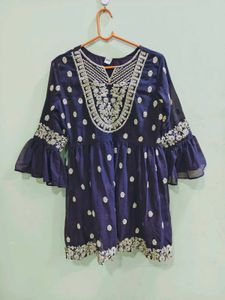 Elegant Navy Blue Embroidered Kurta Set