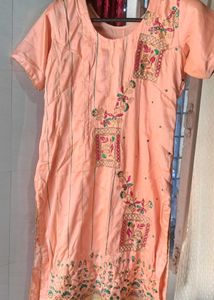 Peach Embroidered Kurti Shalwar