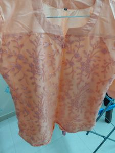 Peach Embroidered Up Down Short Kurti