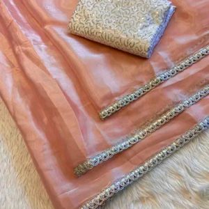 Elegant Peach Organza Saree