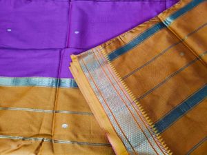 Silk Saree - Purple &amp; Gold Stripes