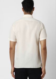 Van Heusen MEN BEIGE REGULAR FIT SOLID HALF SLEEVE