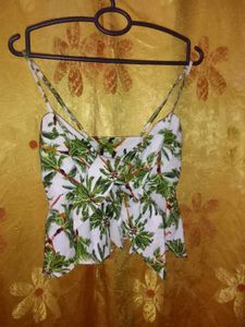 Tropical Print Tie-Back Crop Top