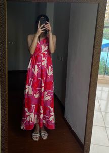 Fit&amp;Flare One Shoulder Pink Floral Maxi