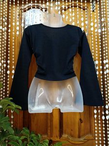 Black Crop Top with Flare Sleeves