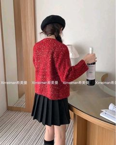 Luxury Red Tweed Korean Jacket
