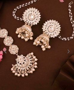 Gold Plated Earrings And Maang Tikka Set