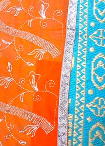 Orange  Saree  With Sitara  Work .