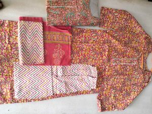 New Pure Cotton 3 piece Sets Kurtis with pants dup