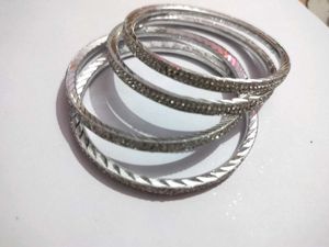Silver Sparkle Bangles (Set of 4)