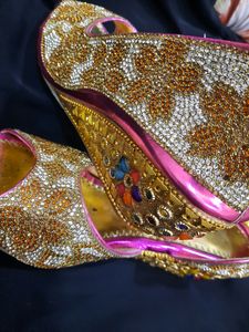 Embellished Peep-Toe Wedge Heels