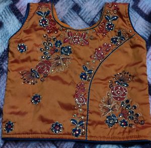Kids Lehenga Bright Orange With Blue