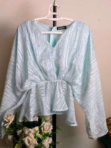 Sassafras White And Blue Peplum Top