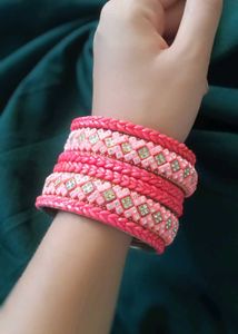 Pastel Pink And Tomato Red Mirror Bangle Set