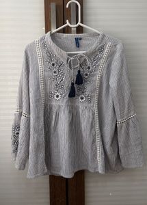 Striped Embroidered Top XL