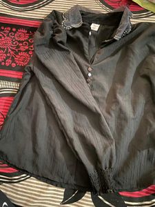 Vintage Black Button-Down Blouse